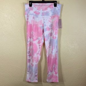 Sobo Sports Leggins Pink White Pants XL NWT Capris Tie Dye Stretchy Pull On